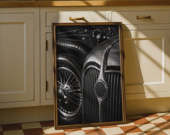 Vintage Classic Car Grille  Poster, Black White Photography Print, Old Money Wall Art