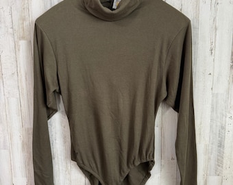NWT VTG 80s Limited Express 1987 Bodysuit Olive Green Cotton Retro Shoulder Pads