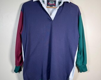 Vintage 90s Vanity Rugby Shirt Mens Small Colorblock Collared Long Sleeve Polo