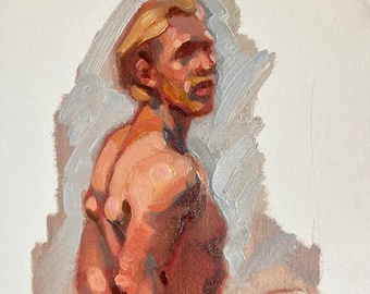 pintura al óleo original 9x12 pulgadas figura boceto 313