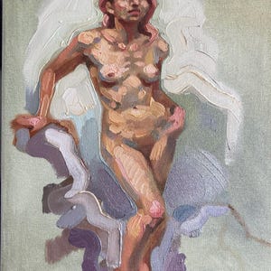 Pintura al óleo original de 9 x 12 pulgadas, boceto de figura 333