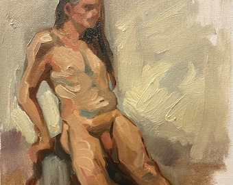 original oljemålning 9 x 12 tum figurskiss 313