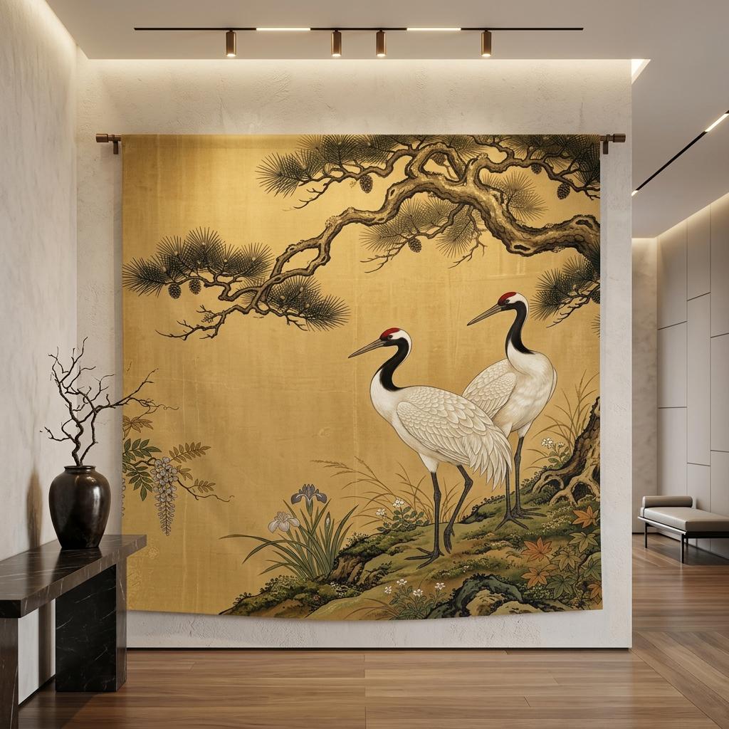 【ヴィンテージ】麻のれん　竹　バンブー　タペストリー　ディスプレイ　墨絵 Japanese Art Tapestry - Etsy