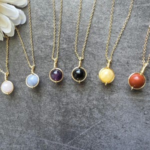 Red Jasper / Obsidian / Rose Quartz / Yellow Jade / Aquamarine / Amethyst / Turquoise Pendant / 14k Gold Plated / Silver / 8 mm Stone Size