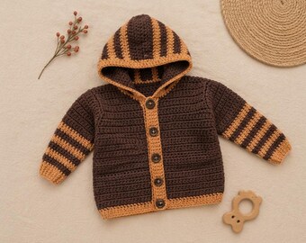 Textured Hooded Crochet Cardigan Jacket Pattern | Baby to Adult Sizes (PDF Download)