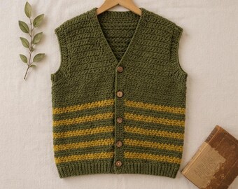 Color Block V-Neck Button Vest Crochet Pattern (PDF Download)