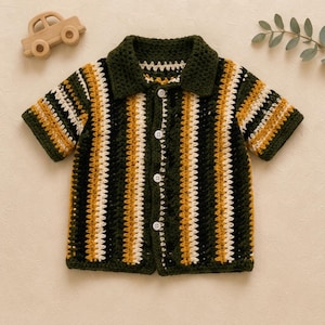 Crochet Button-Down Shirt Pattern, Unisex Baby, Textured Stitch, Short Sleeve (PDF Download)