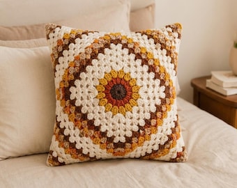 Sunburst Granny Square Cushion Cover Crochet Pattern (PDF Download)