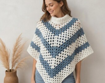 Crochet Granny Stitch Poncho Pattern | Top Down Cozy Cape (PDF Download)