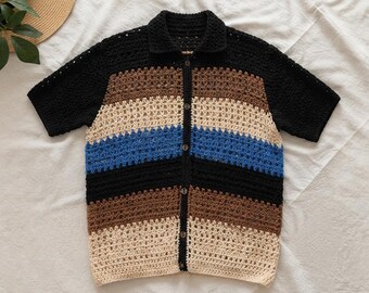 Striped Crochet Button-Up Shirt Pattern (PDF Download)