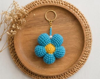 3D Stuffed Flower Crochet Pattern | Tunisian Petal Keychain, Bag Charm (PDF Download)