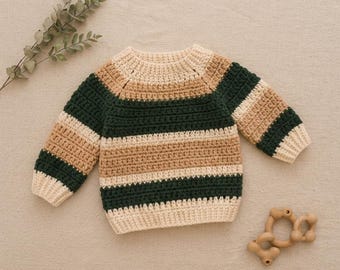 Children's Textured Raglan Sweater Crochet Pattern (PDF Download)