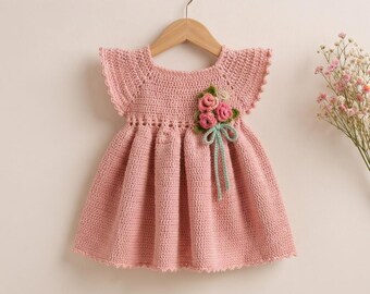 Baby Crochet Dress Pattern, Newborn Top-Down Yoke, 0-3 Months Infant Girl (PDF Download)
