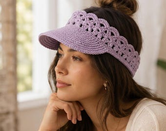 Crochet Floral Visor Hat Pattern, Adjustable Sun Visor Cap, Flower Headband (PDF Download)
