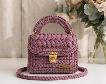 Woven T-Shirt Bag Crochet Pattern, Puff Stitch Shoulder Bag Tutorial (Digital Download)