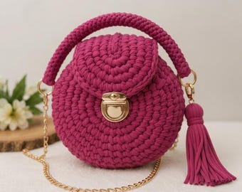 Round Crochet Handbag Pattern | T-Shirt Yarn Shoulder Bag (PDF Download)