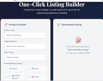 One-Click Etsy Listing Builder | POD Seller Template | Title + Tags + Description Generator | Instant Download