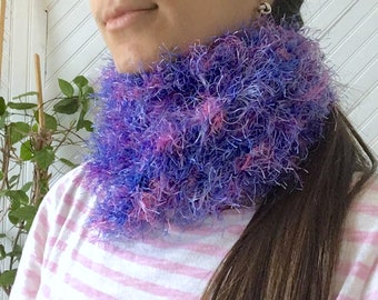 Fuzzy Pink & Blue Crochet Scarf