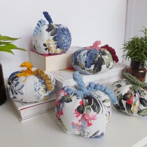 Blue Floral Fabric Pumpkins | Autumn Decor
