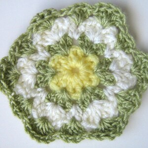 Green, White & Yellow Crochet Coaster Set