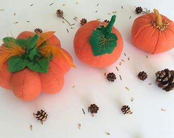 Assorted Orange Felt Pumpkin Decorations, Set of 3