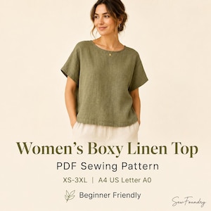 Schnittmuster (PDF) für ein kastenförmiges Leinentop für Damen, Größen XS-3XL