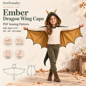 Kids Dragon Wing Cape Sewing Pattern, Horned Hood, Stuffed Tail (PDF)