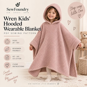 Kids' Hooded Wearable Blanket – Beginner Fleece Sewing Pattern (PDF Download)