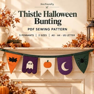 Halloween Bunting Sewing Pattern, 5 Applique Pennants (PDF)