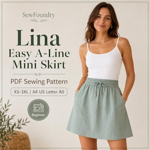A-lijn minirok naaipatroon, elastische tailleband PDF-patroon XS-3XL