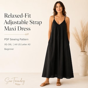 Maxi Dress Sewing Pattern, Relaxed Fit Summer PDF Pattern XS-3XL