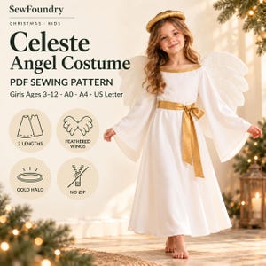 Girls Angel Costume Sewing Pattern, Nativity Play Robe with Wings, Halo (PDF)
