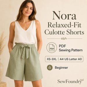 Culotte Shorts Sewing Pattern, Relaxed Elastic Waist PDF Pattern XS-3XL