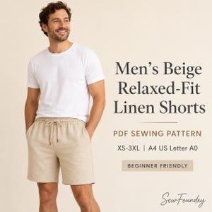 Mens Shorts Pattern, Relaxed-Fit PDF Sewing for Sizes XS-3XL