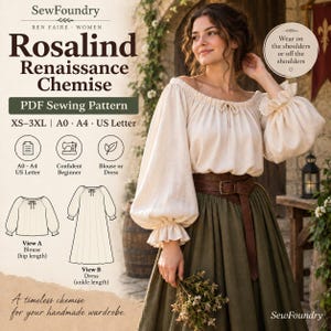 Rosalind Renaissance Chemise Sewing Pattern, Peasant Blouse Dress (PDF)
