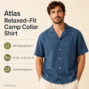 Wzór na koszulę męską, Atlas Relaxed-Fit Camp Collar (PDF) XS-3XL