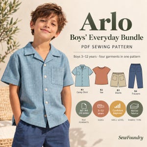 Boys' Everyday Bundle Sewing Pattern, 4 Garments Ages 3-12 (PDF)