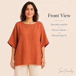 Unisex Tunic Pattern with Kimono Sleeves, Relaxed-Fit PDF Sewing XS-3XL