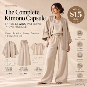 Kimono Capsule Sewing Pattern Bundle: Jacket, Trousers, Linen Top (PDF)