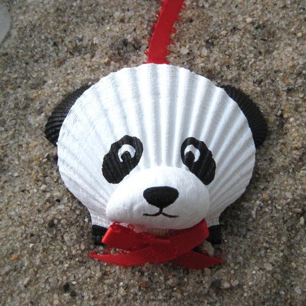 Panda Bear Ornament. Hand painted seashell panda bear ornament. beach, nautical, cape cod bear art.