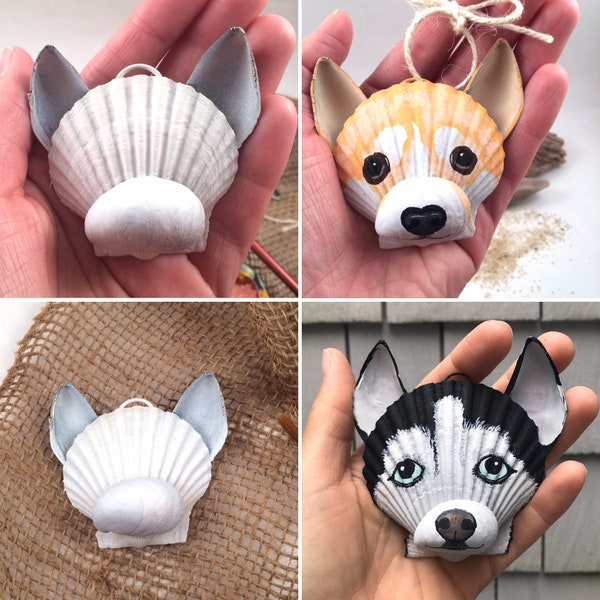 DIY craft supply-blank seashell dog ornament (Husky, Corgi, etc.) DIY Christmas ornament.