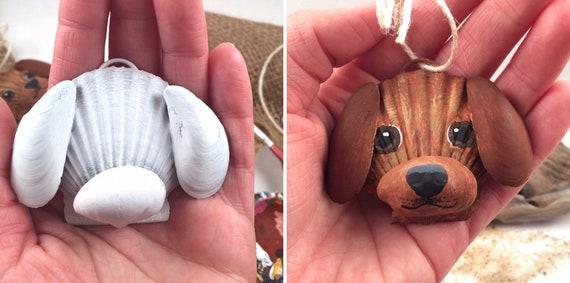 DIY craft supply-blank seashell dog ornament DIY Christmas ornament. Husky, Corgi, etc.