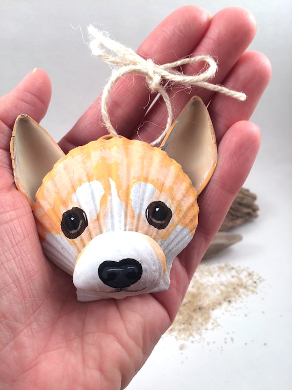 DIY craft supply-blank seashell dog ornament DIY Christmas ornament. Husky, Corgi, etc.