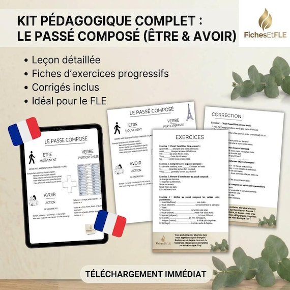 Past Tense (Être & Avoir) Pedagogical Kit for French as a Foreign Language — French Grammar Worksheets A1 A2 PDF — Lesson, Exercises and Answer Key