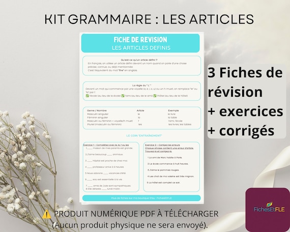 French as a Foreign Language Grammar Kit — Articles (Definite, Indefinite, Contracted) | Revision Sheets + Practice Exercises with Answer Key | Printable PDF