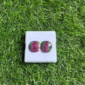 Natural Ruby Zoisite Cushion Shape Gemstones Cut Stone Pair 2Pcs  for Jewelry Making (15x15mm)