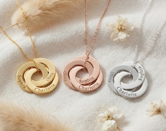 Personalized Interlocking Circle Necklace – Custom Name Necklace, Family Ring Necklace, Mom Necklace, Grandma Gift, Mother's Day Jewelry