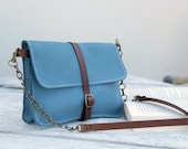 bolso de cuero hecho a mano, cuero de becerro handstitched bleu, bolsa pequeña de mujeres