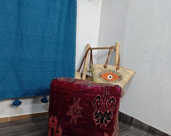 Moroccan Handwoven vintage red wool Pouf Cover – Boho Ottoman