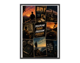Motivationsposter Disziplin statt Motivation, Leinwand Poster im Comic Stil, Erfolg, Mindset, Büro Deko, Geschenk für Männer